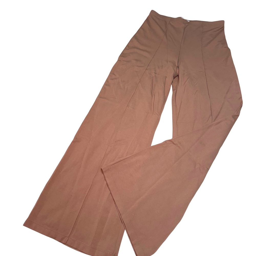Max Studio Brown Wide Leg Pintuck Trousers Womens Large High Waist Flare Pull on